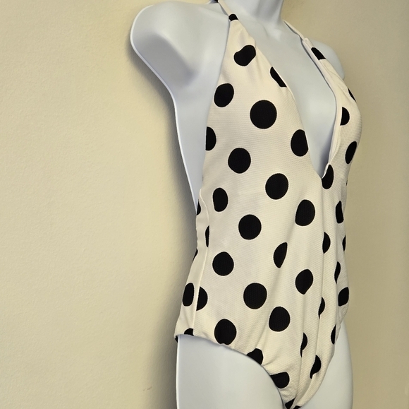 Bar III This And Dot Halter One Piece Swimsuit Black White L - Picture 4 of 12